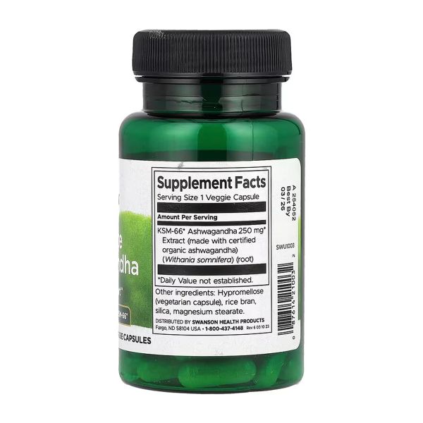 Swanson Ашвагандха KSM-66 – адаптоген против стресса, для энергии и ясности разума 250 мг-60veg caps