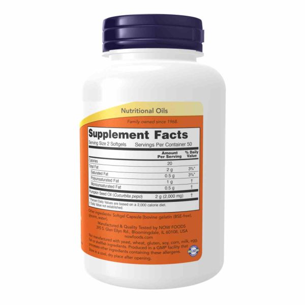 NOW Pumpkin Seed Oil 1000 мг – гарбузова олія для чоловічого здоров’я та імунітету - 100 sgels