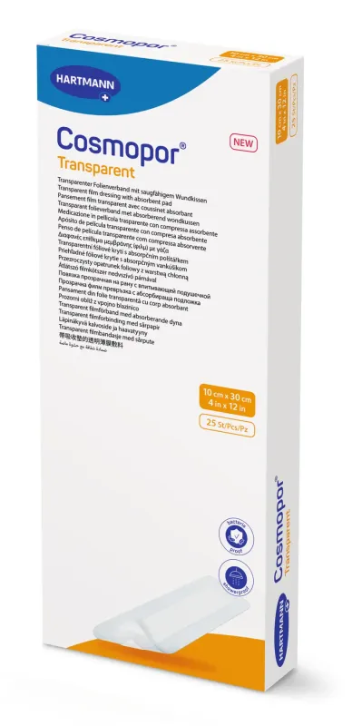 Пов’язка плівкова прозора з абсорбуючою подушечкою Cosmopor® Transparent 10см х 30см 1пов'язка Пов’язка плівкова прозора з абсорбуючою подушечкою Cosmopor® Transparent 10см х 30см 1пов'язка