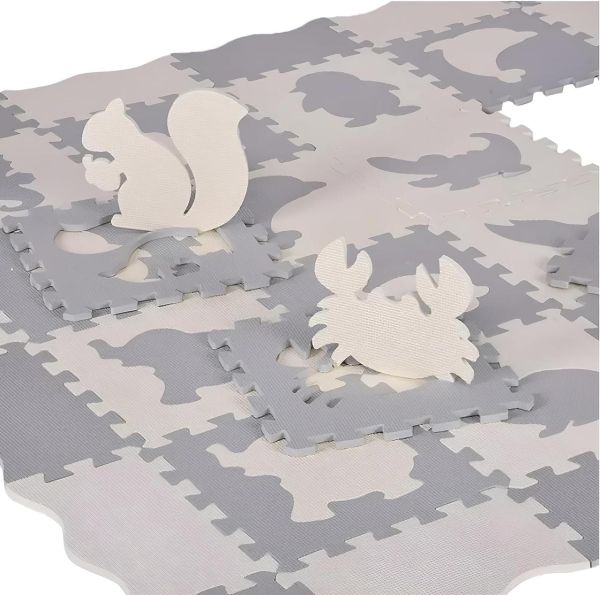 Мягкий игровой массажный коврик Пазлы EVA Серо-белый