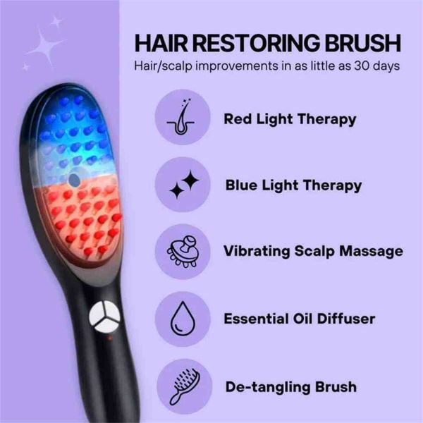 Расческа со светотерапией, вибрацией и распылением для усиления роста волос