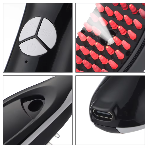 Расческа со светотерапией, вибрацией и распылением для усиления роста волос