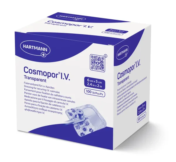 Пов'язка для фіксації внутрішньовенних канюль Cosmopor® I.V. Transparent 6см x 5см 100шт Пов'язка для фіксації внутрішньовенних канюль Cosmopor® I.V. Transparent 6см x 5см 100шт