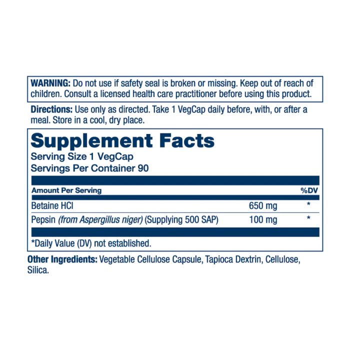 Solaray Betaine HCl with Pepsin – веганська підтримка травлення 90 капс.