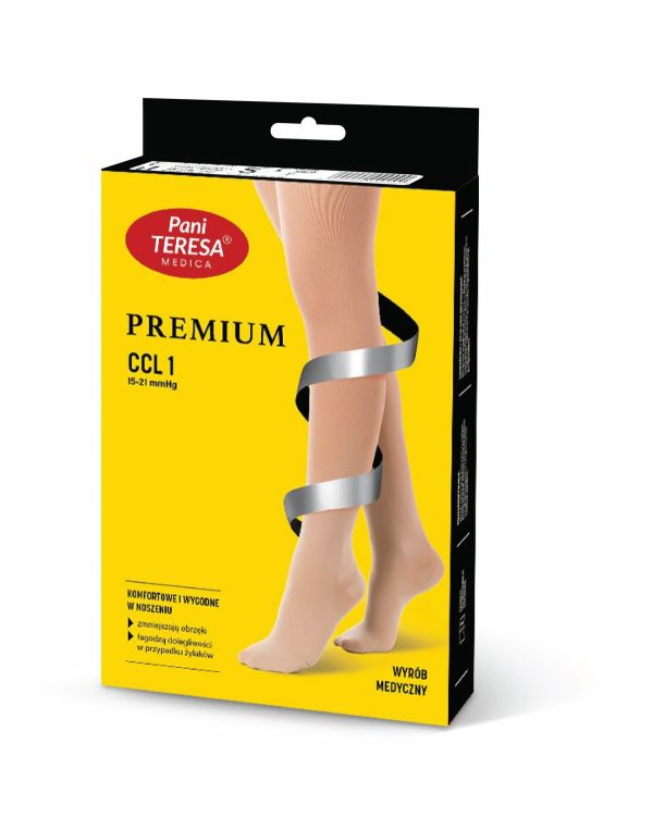 Панчохи лікувальні 1 кл. компресії Преміум Pani Teresa, довгі, відкритий мисок