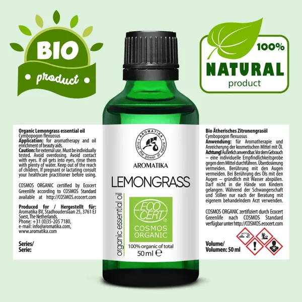 Ефірна олія органічна ECOCERT лемонграсу 50 мл Ароматика