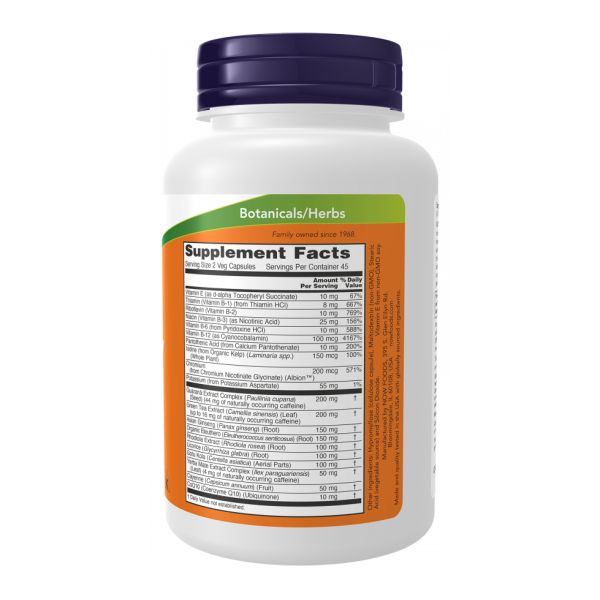 NOW® Energy – Натуральная энергия с витаминами B, женьшенем и родиолой - 90 vcaps