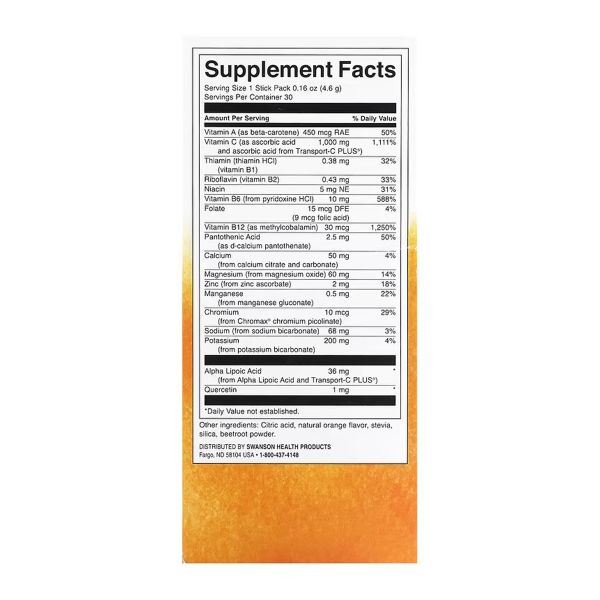 Swanson, Energy C with Electrolytes, натуральный апельсин - 30 packs Orange 