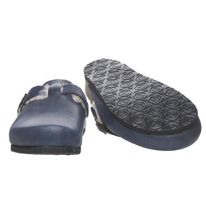 Жіночі шкіряні сабо "Rim" (синій/хутро)