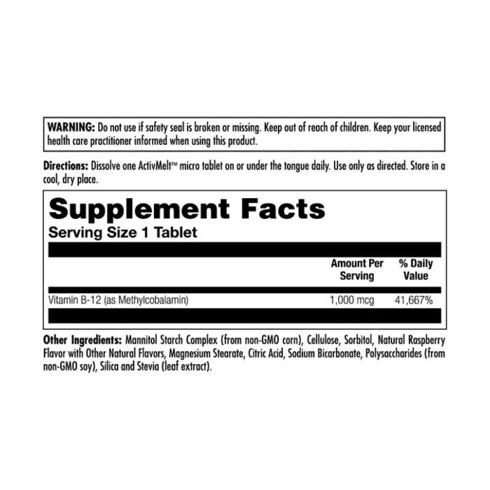 B-12 Methylcobalamin 1000 mcg - 90 tabs Raspberry