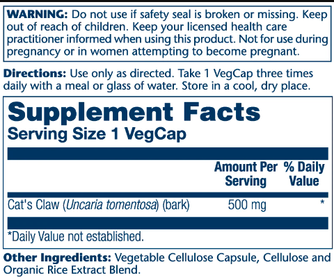 Cat's Claw 500mg - 100 vcaps