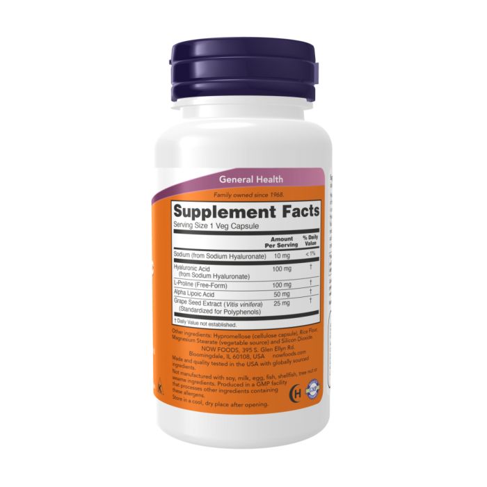 Hyaluronic Acid Double Strength 100 мг NOW — Для підтримки суглобів та тканин - 120 vcaps