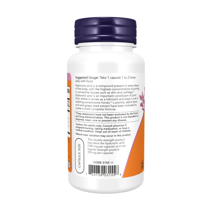 Hyaluronic Acid Double Strength 100 мг NOW — Для підтримки суглобів та тканин - 120 vcaps