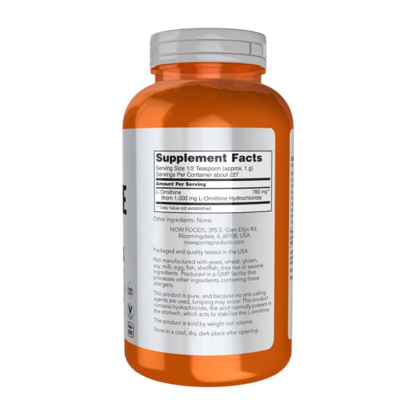 Орнитин NOW® – чистая аминокислота для фитнеса, обмена белков и очистки - 227g