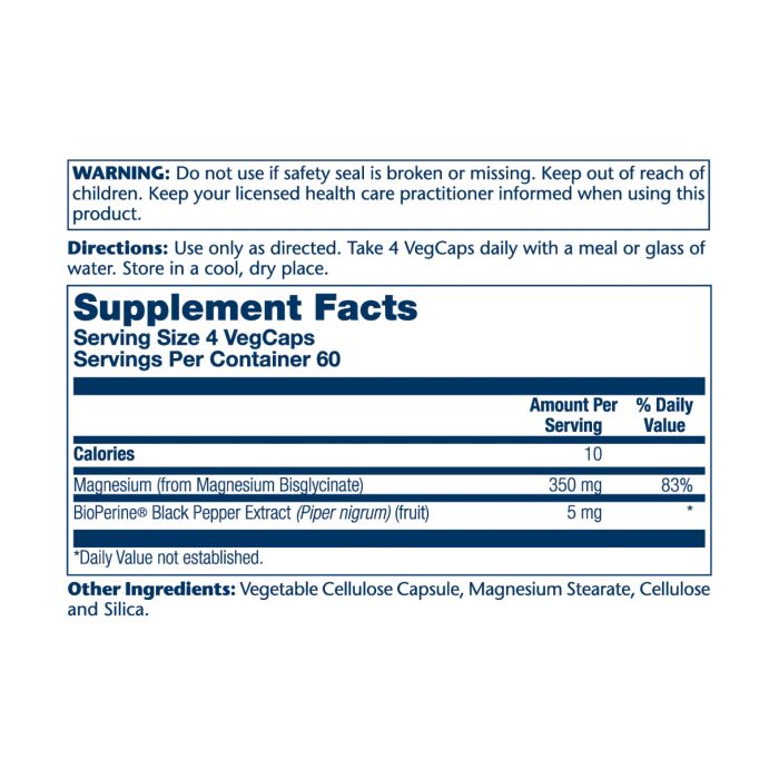 Magnesium Glycinate 350 mg – 120 VegCaps для підтримки м’язів, кісток, нервової системи та релаксації
