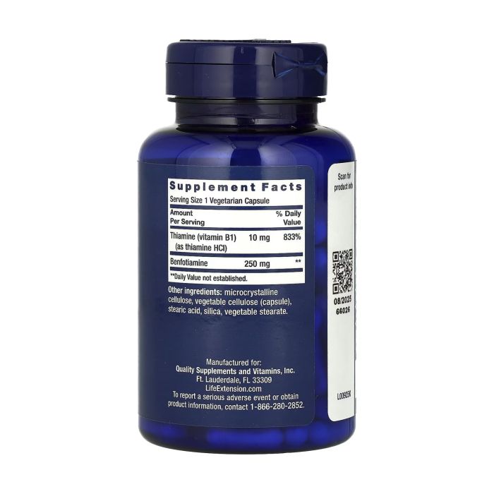Mega Benfotiamine 250 mg — 120 капсул для нервової системи та обміну речовин