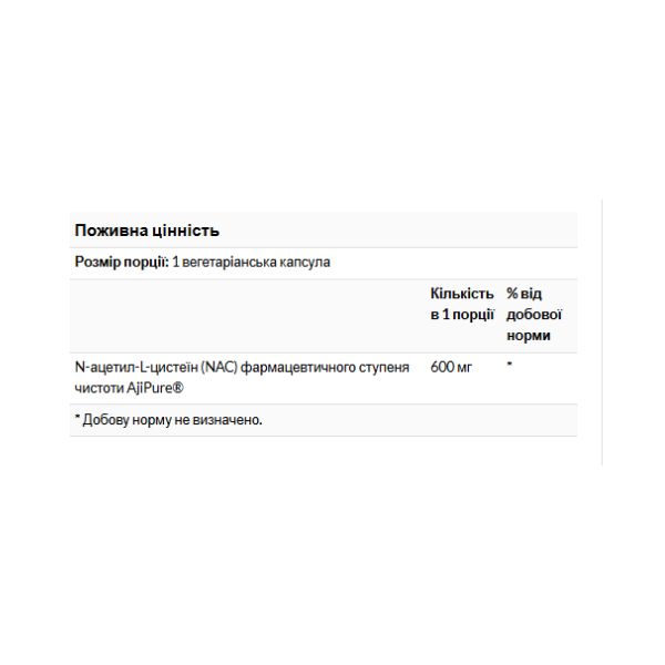 NAC AjiPure® Swanson –  антиоксидантна підтримка мозку та печінки 600 мг - 60 caps