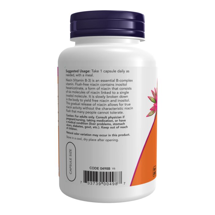 Niacin Flush-Free Double Strength 500 мг NOW — Для здоров’я та енергії без почервоніння - 180 vcaps