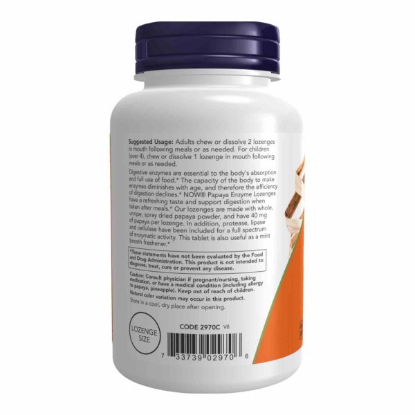  NOW Papaya Enzyme Lozenges – жевательные ферменты с мятой и хлорофиллом - 180 tabs