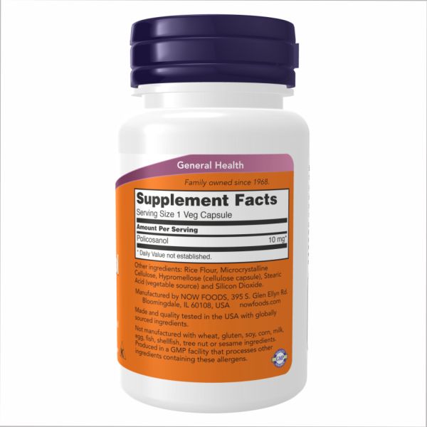 NOW Policosanol 10 мг – контроль холестерину на основі рослинного воску - 90 veg caps