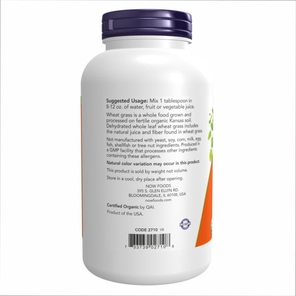 Органічна пшенична трава NOW® – зелений суперфуд для щоденного здоров’я - 9oz