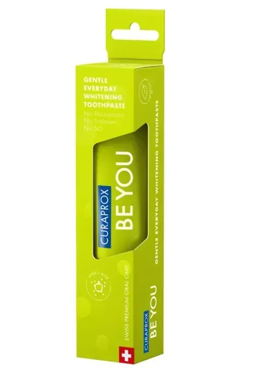 Освітлююча зубна паста Curaprox Be You Green, салатового кольору, 60 мл., RDA - 50 Смак: Яблуко & Алое Освітлююча зубна паста Curaprox Be You Green, салатового кольору, 60 мл., RDA - 50 Смак: Яблуко & Алое