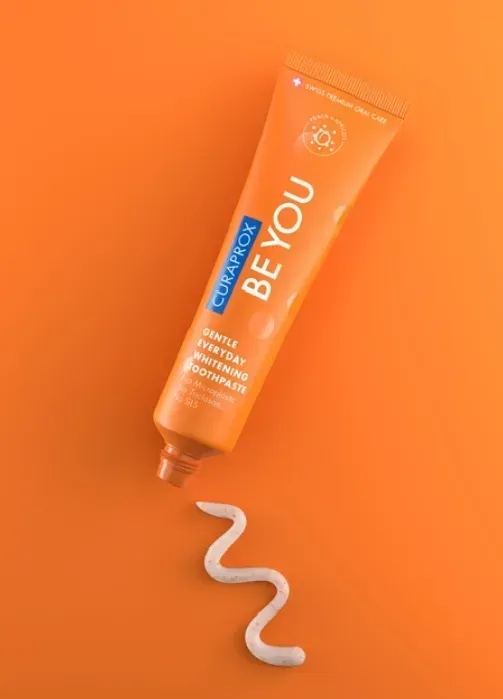 Освітлююча зубна паста Curaprox Be You Orange,помаранчевого кольору , 60 мл. , RDA - 50 Смак: Персик & Абрикос