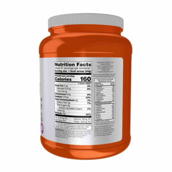 NOW® Sports Pea Protein – веганський білок із BCAA для відновлення та сили- 907g Chocolate 