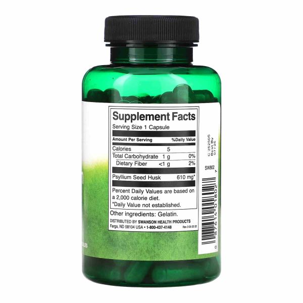 Подорожник лушпиння, Psyllium Husks, Swanson 610 мг – для травлення та серця - 100 caps