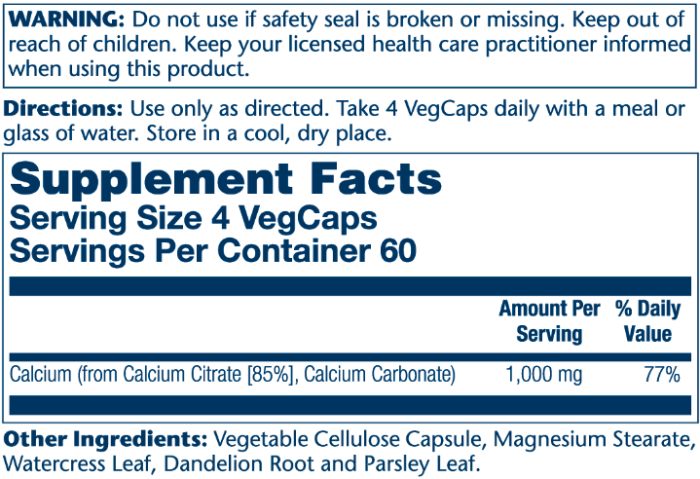Calcium Citrate 1000 mg – 240 VegCaps для підтримки кісток, зубів, м’язів та нервової системи