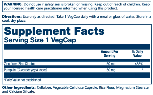 Zinc Citrate 50 mg – 60 капсул VegCaps для підтримки імунітету, шкіри та клітинного здоров’я