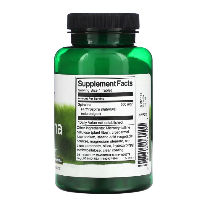 Спіруліна Swanson Green Foods 500 мг – суперфуд для енергії, імунітету та очищення - 180 tabs