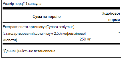 Swanson Артишок – підтримка травлення, печінки та обміну жирів 250 мг - 60caps