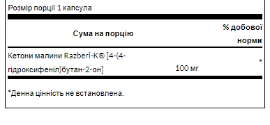 Swanson Razberi-K – Кетони малини для контролю ваги без стимуляторів100мг - 60caps