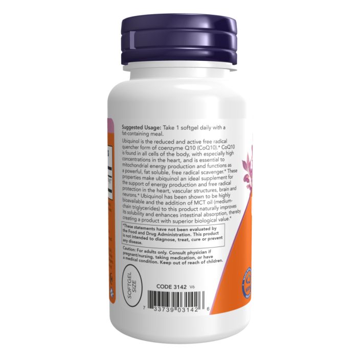 NOW Foods Убіхінол – активна форма CoQ10 з високою біодоступністю 100 мг- 60 sgels