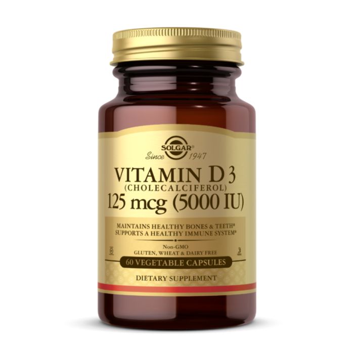 Solgar, вітамін D3 (холекальциферол), Vitamin D3 (Cholecalciferol) 125 mcg (5,000 IU) - 60 vcaps