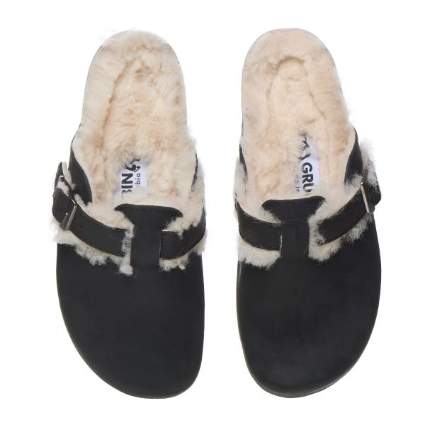 Жіночі шкіряні сабо "Rim" (чорний/хутро)