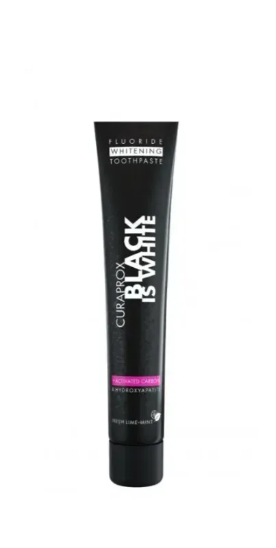 Зубна паста Curaprox Black is White з активованим вугіллям (чорна упаковка), 90 мл., RDA - 50